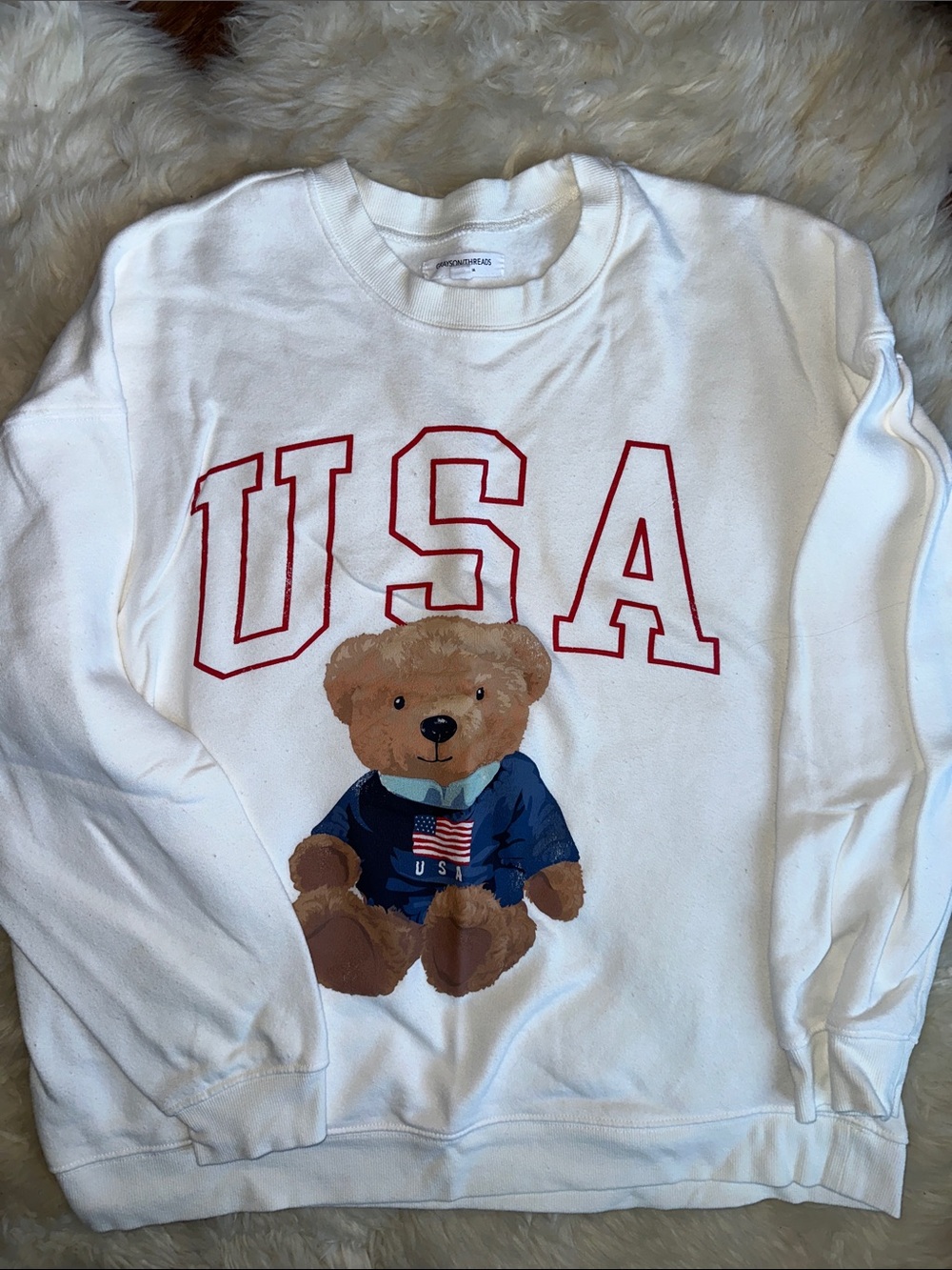 Women’s White USA Teddy Bear Crewneck Sweatshirt